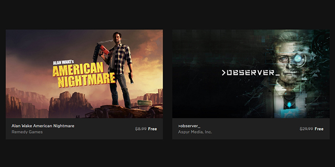 Epic Games — Free Games „Alan Wake's American Nightmare” и „Observer”